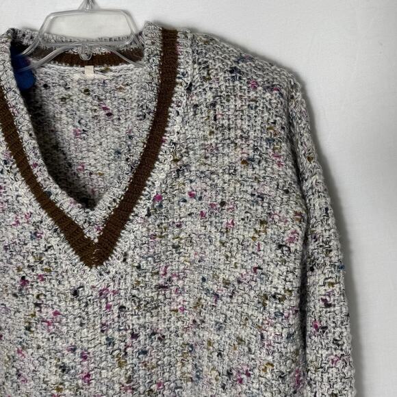 Mystree Women’s M Sweater Gray Confetti Knit V-Neck Pullover Donegal Tweed Style - Picture 1 of 8